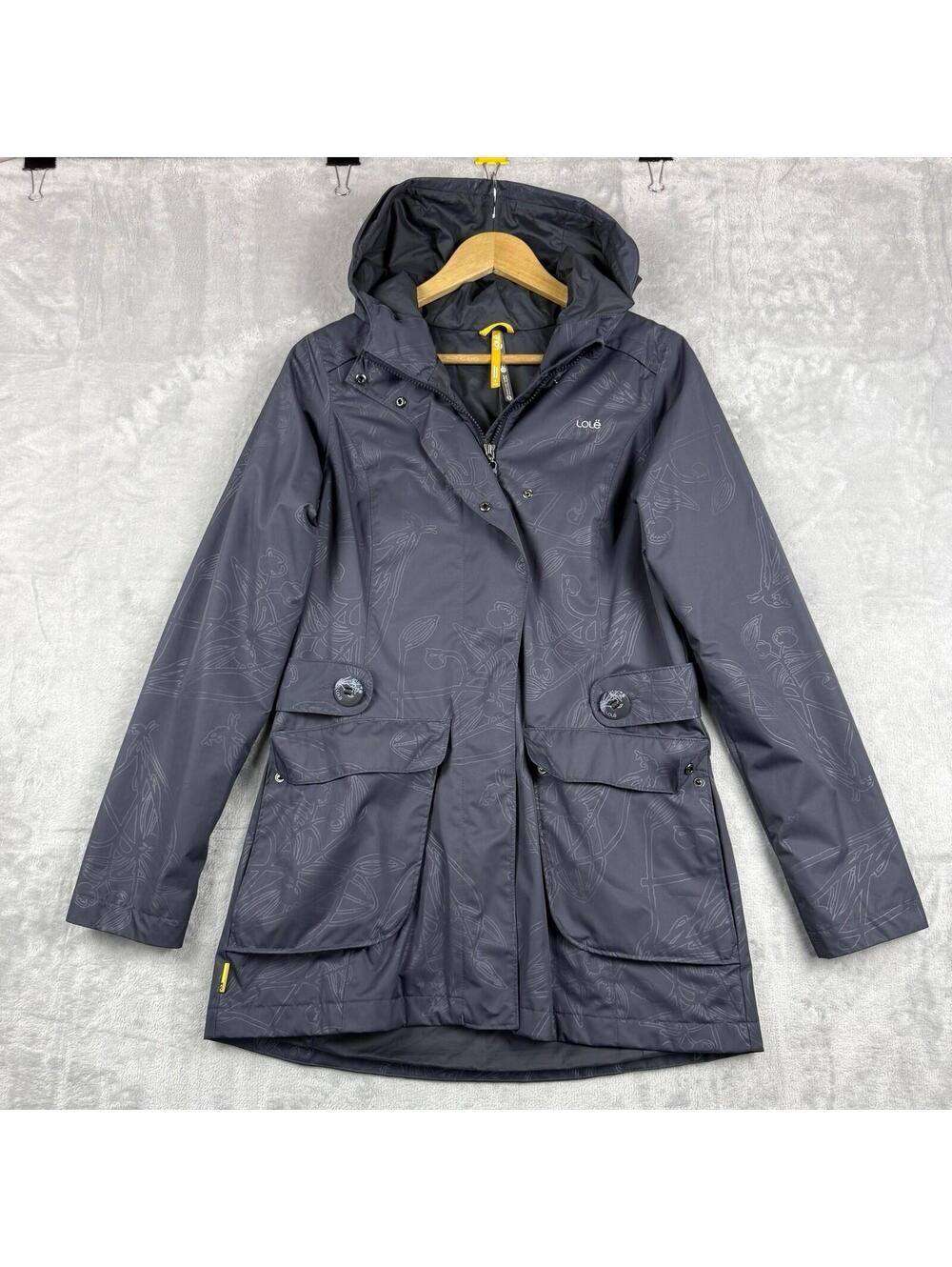 Lole Street Rain Jacket Womens Small Hooded Gray Waterproof Floral Print Coat